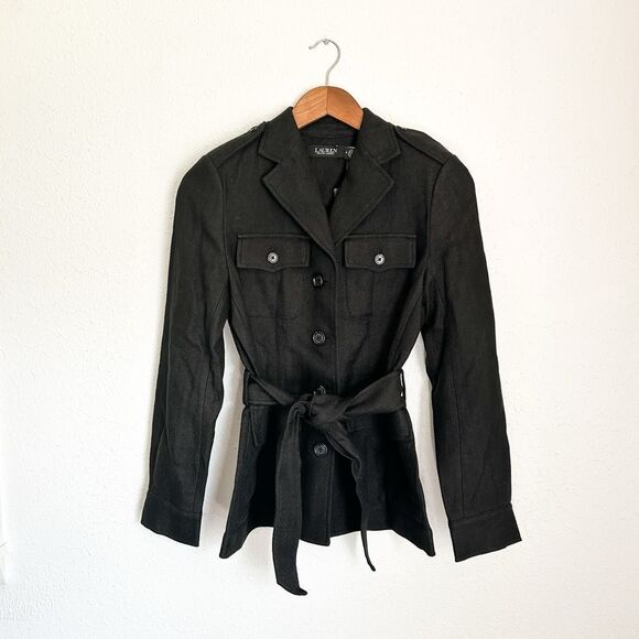 Lauren Ralph Lauren Black Belted Jacket Cotton Linen Herringbone New MSRP $365 - Picture 7 of 11